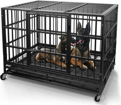 Oranland heavy duty dog crate with wheels for easy relocation and secure containment.
