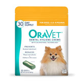 OraVet dental chews in yellow pouch for convenient daily small-dog dental care.