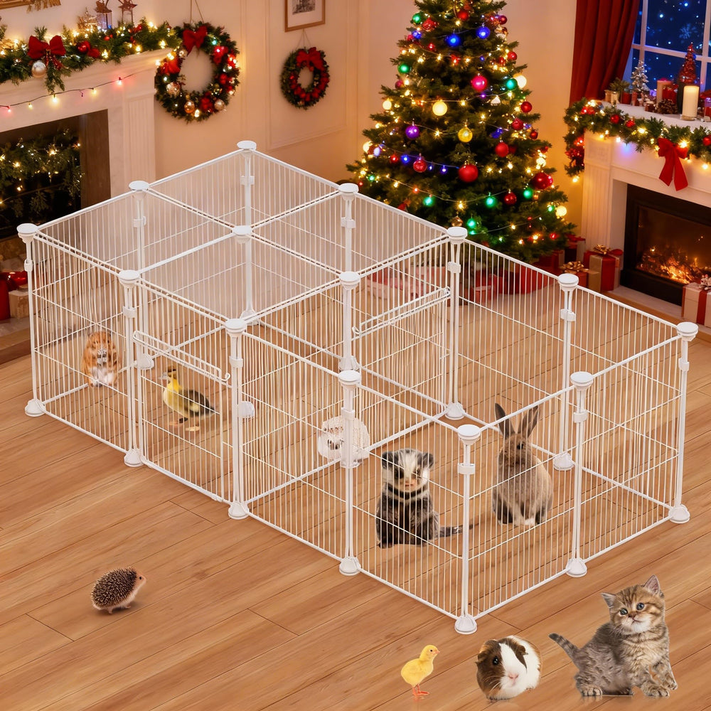 Orekemo 18-panel playpen roof view for rabbits and guinea pigs—light, secure space.