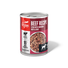 ORIJEN Beef Stew close-up of shredded beef and eggs highlights protein-rich textures.