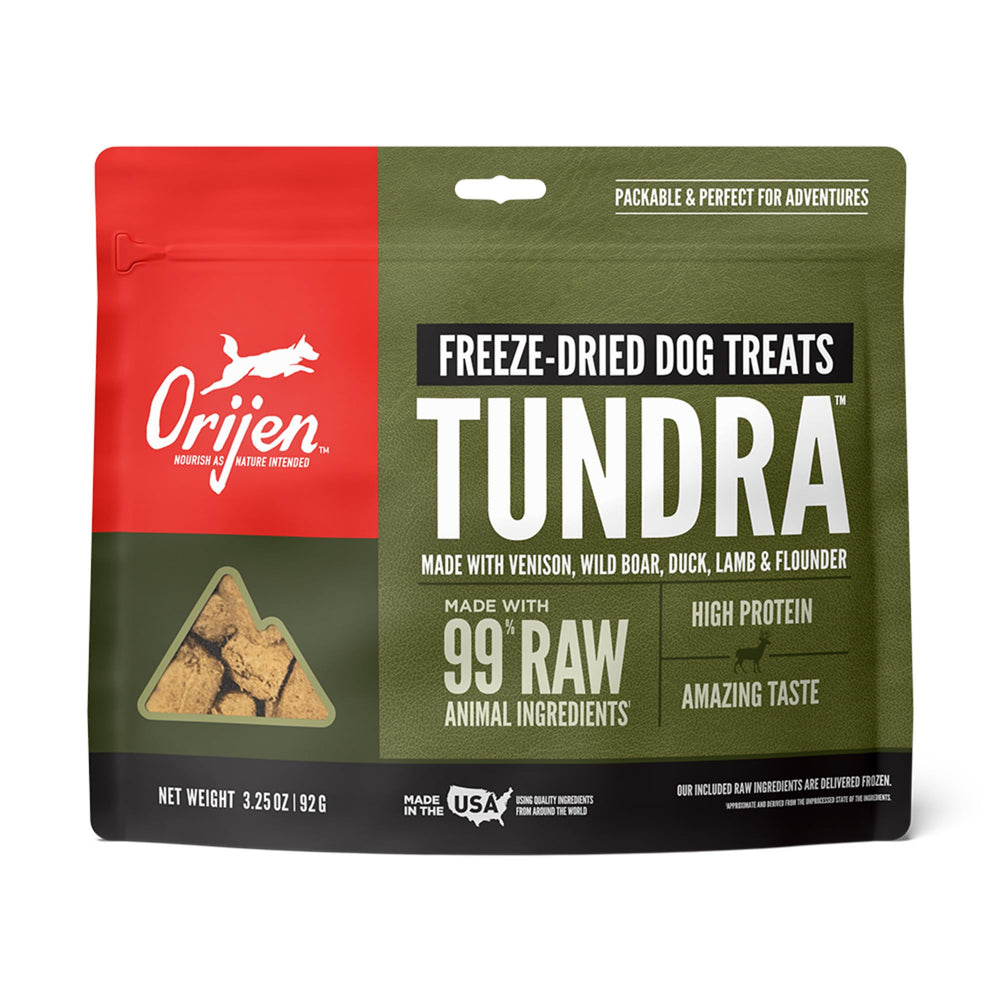 ORIJEN Freeze Dried Tundra Treats bag: packable, protein-rich reward for daily adventures