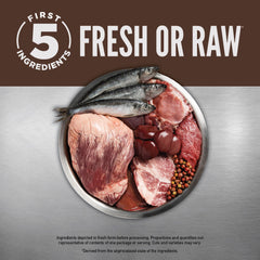 Orijen Regional Red fresh and raw beef and pork blend for premium protein.