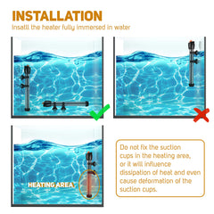Orlushy heater with two suction cups for secure tank mounting
