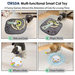 ORSDA cat toy demonstrates smart night mode for peaceful sleep and daytime play.