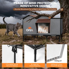 Ortri outdoor cat house elevated base shows moisture-proof design