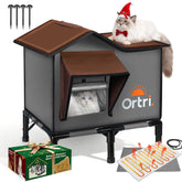 Ortri outdoor heated cat house front view showing weatherproof shelter for cold days