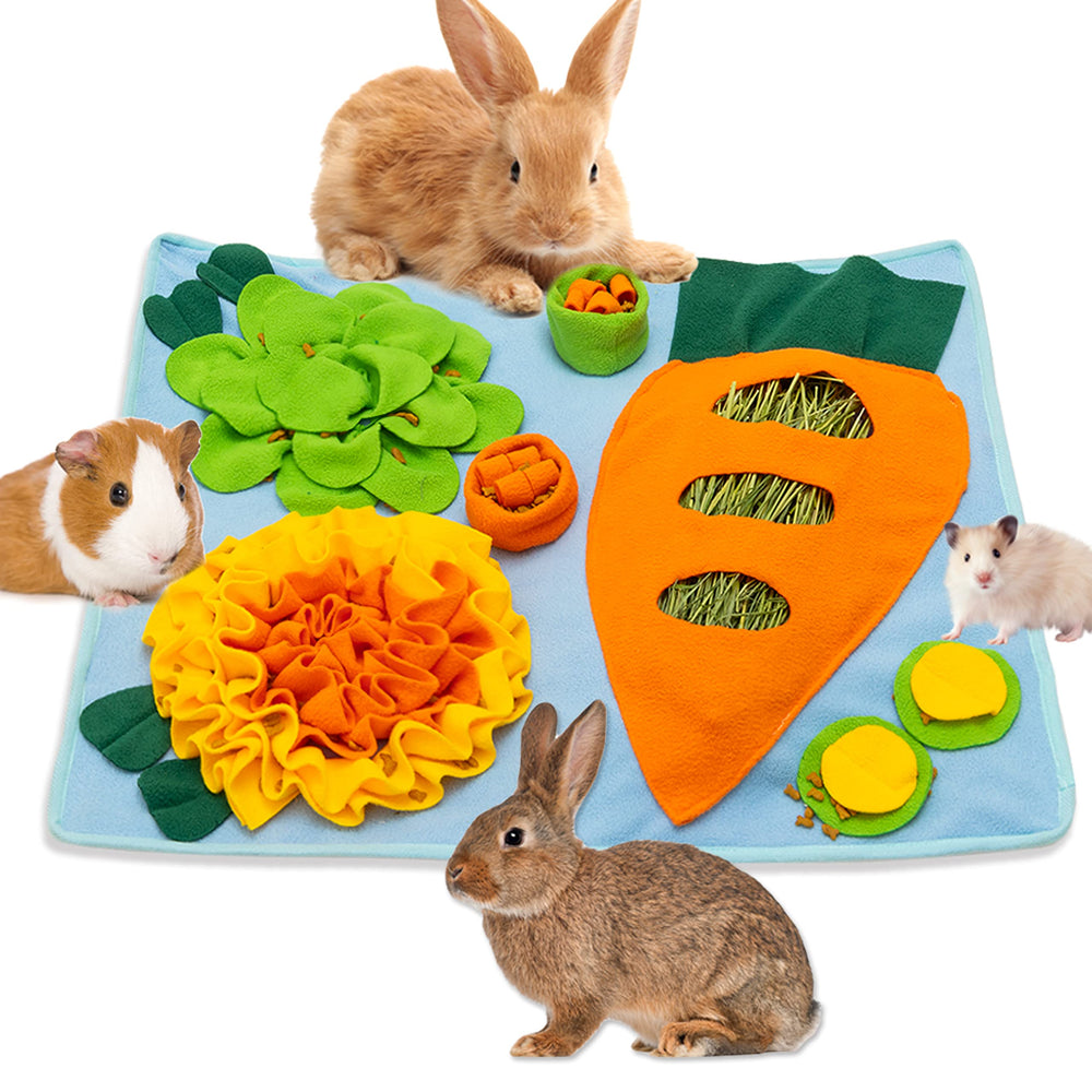 ORZECHKO Rabbit Hay Feeder Mat full view for indoor enrichment and slow feeding.