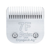 Oster CryogenX 7F blade closeup emphasizes precision grooming edge and durability
