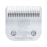Oster CryogenX detachable pet clipper blade 5F closeup demonstrates precise cutting for consistent grooming.