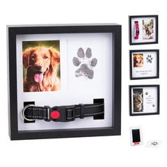 OtterPets memorial frame shows four display mats with a cherished dog photo.