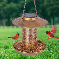 Ottsuls solar bird feeder bronze hanging shows durable outdoor design with extended solar illumination.