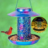 Ottsuls solar bird feeder outdoor hanging blue showing practical seed delivery