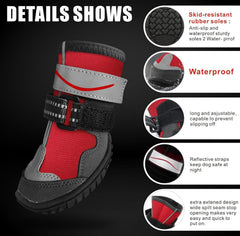 Otunrues dog shoes red front paw close-up demonstrates on/off ease