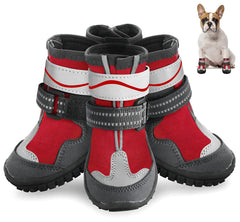 Otunrues dog shoes red upper view shows waterproof fabric and snug fit