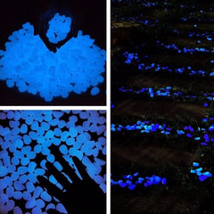 Oubest Glow Rocks blue decor for driveway lights up edges softly.
