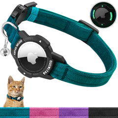 OUCWLTAG collar azul con AirTag integrado para rastreo seguro.