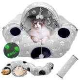 OUHOU Cat Tunnel Bed grey in a cozy setup, combining bed and tunnel space
