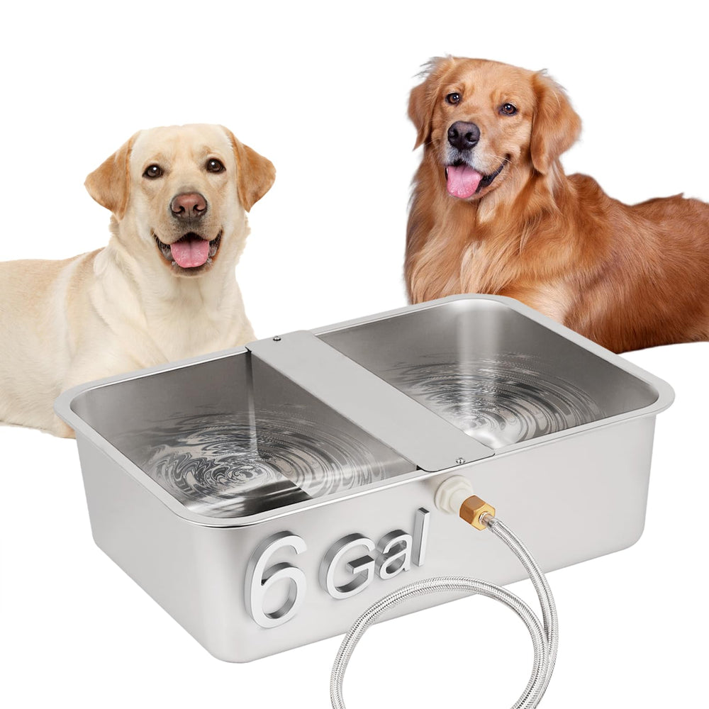 OUJIMAI dual-dog water bowl dispenser with two drinking stations for pets.