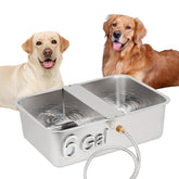 OUJIMAI dual-dog water bowl dispenser with two drinking stations for pets.