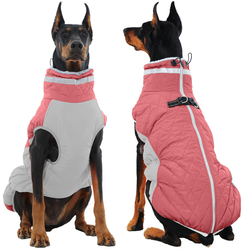 OUOBOB XXXL pink dog jacket back zipper for easy on/off on large dogs.