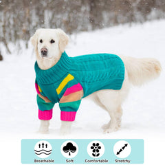 OUOBOB dog sweater green-knit rainbow cuffs stylish holiday look
