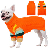 OUOBOB dog sweater orange turtleneck front view provides cozy warmth on cold walks.