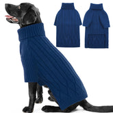 OUOBOB large breed dog sweater blue turtleneck front view for warmth and fashion