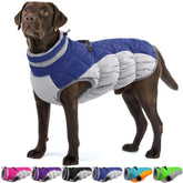 OUOBOB XXL blue winter dog coat with back zipper for easy dressing.