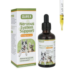 OUREA nervous system support drops bottle helps calm anxious pets.
