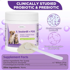 Ourea S.boulardii + FOS powder mixed into wet food promotes stool consistency.