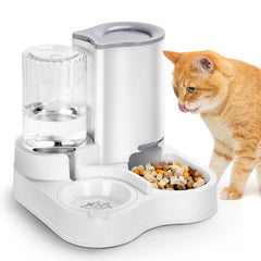 Outamateur 2-in-1 pet feeder and water dispenser in assembled setup for easy use.