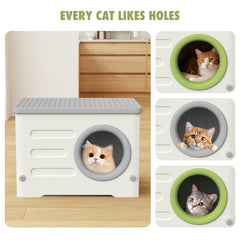 Outdoor Cat House elevated-stand keeps cats dry and comfortable.