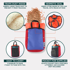 OutdoorBengal Travel Litter Bag with sherpa dust-trap keeps litter dust inside.