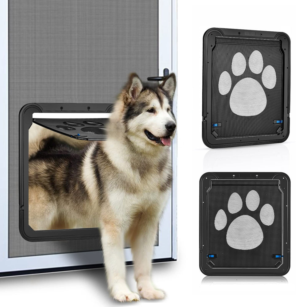 Ownpets dog screen door magnetic self-closing in action enabling hands-free pet entry