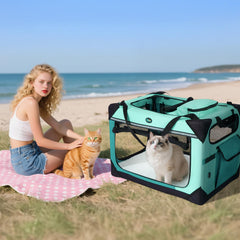 Ownpets soft-sided crate features steel frame and durable Oxford fabric for security.