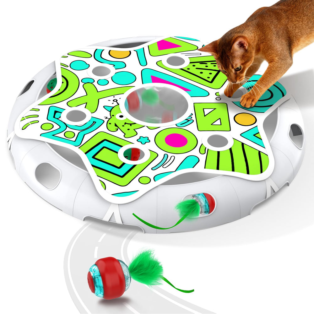 Oxawo interactive maze game mouse white helps keep indoor cats engaged with six hunting holes.