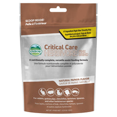 Oxbow Critical Care Herbivore fine-grind bag ready for syringe feeding support.