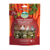 Oxbow Simple Rewards bag-front view shows baked carrot-dill treats for small pets.