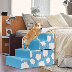 OYLZ Pet Stairs blue 4-step front view shows stable non slip design