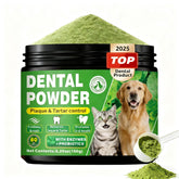 OZOXOO dog dental powder packaging shows 60-day supply for all breeds.