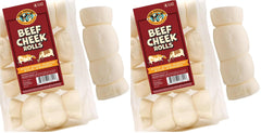 Pack Approved beef cheek rolls for dogs, medium chews for dental care and entertainment.