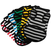 Paiaite dog striped shirt front view demonstrates breathable cotton for all-day comfort.