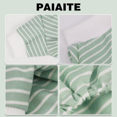 Paiaite green striped dog pajamas closeup cotton fabric texture for soft wear