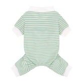 Paiaite green striped dog pajamas front view shows soft cotton stretch for comfort