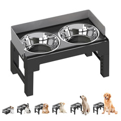 PAKEWAY elevated dog bowls stand showing adjustable height for comfortable meals