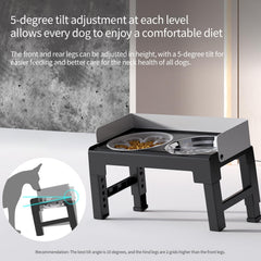PAKEWAY tiltable-dog-feeder demonstrates 5-degree tilt for easier neck alignment