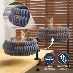 PANORIC Cat Desk Bed desk clamp keeps the setup secure.