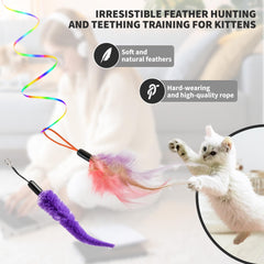 PANRIO feather toy and mouse lure in action to stimulate hunting instincts