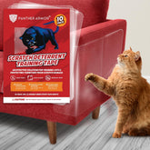 Panther Armor adhesive sheets protect sofa fabric from claws and deter scratching.