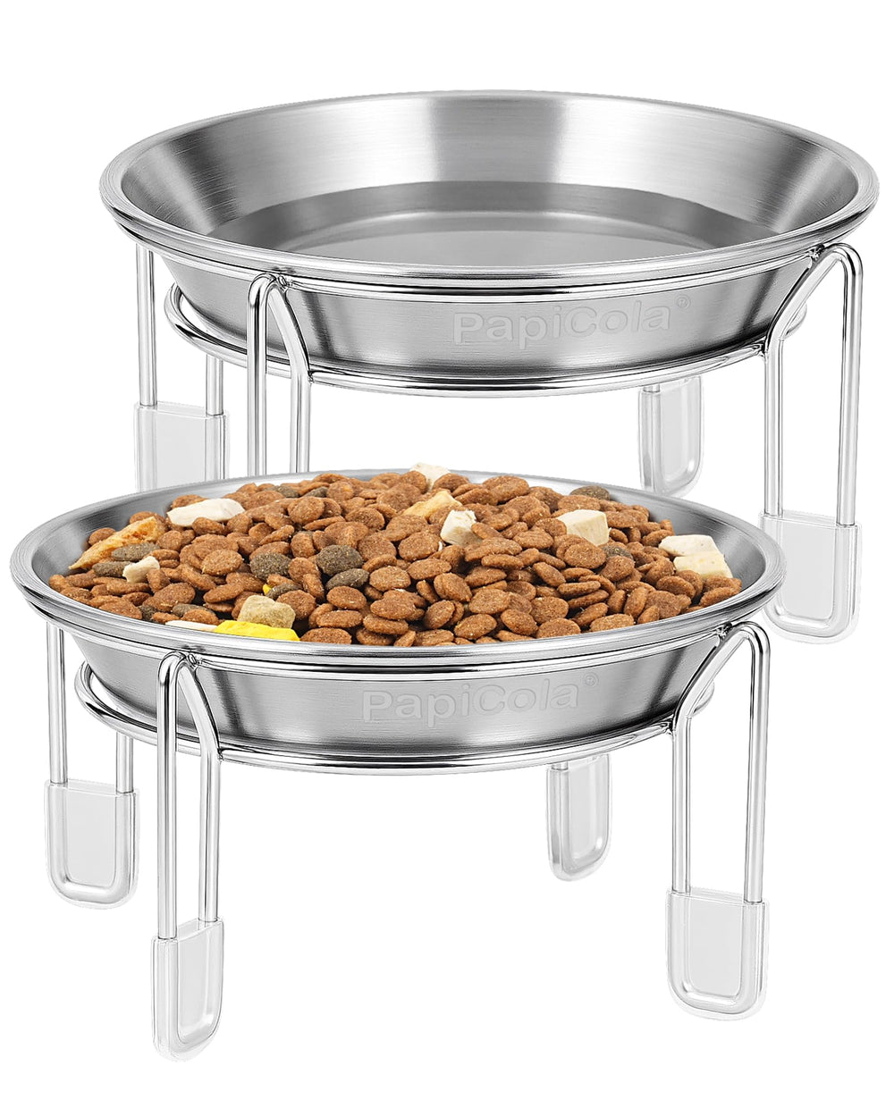 PapiCola Upgrade Elevated Cat Bowl assembly with two bowls for clean feeding.